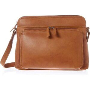 Leather Shoulder Handbag w/Side Organizer -  w/RFID Blocking Lining For Women